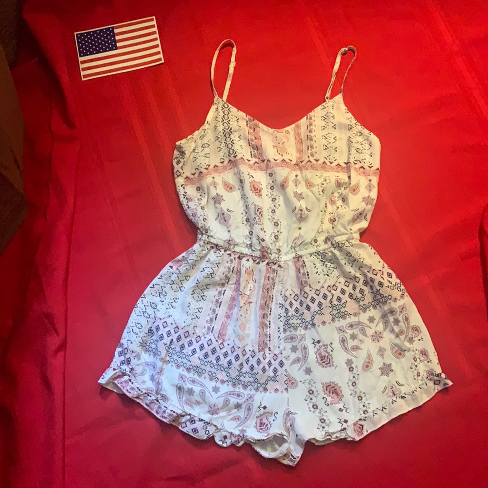 White Patterned Romper w/ Adjustable Straps